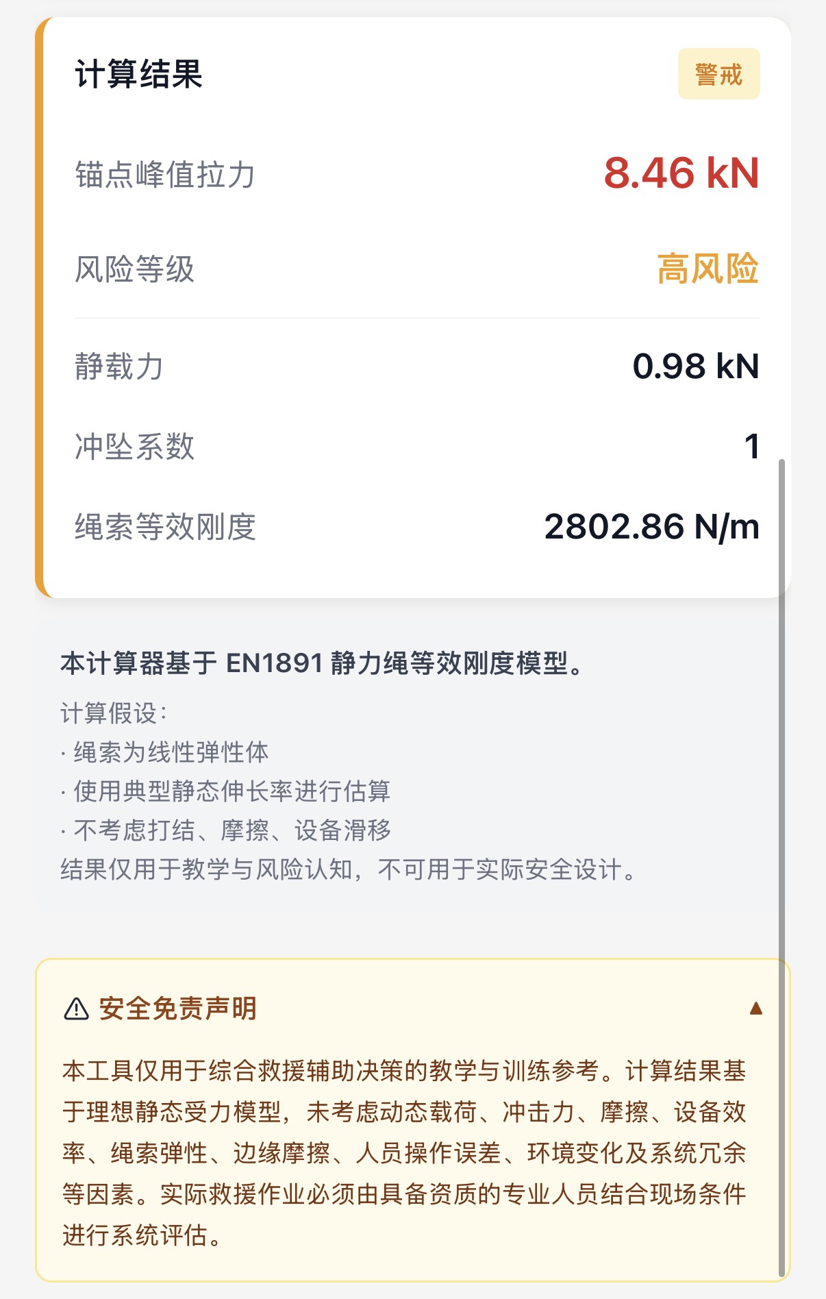 冲坠力计算结果
