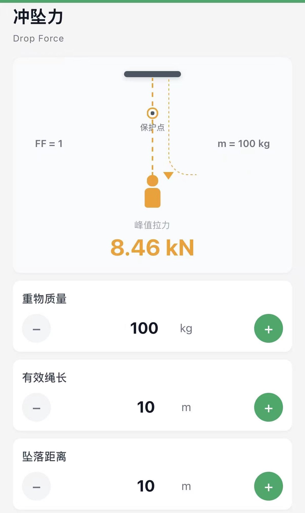 冲坠力计算界面